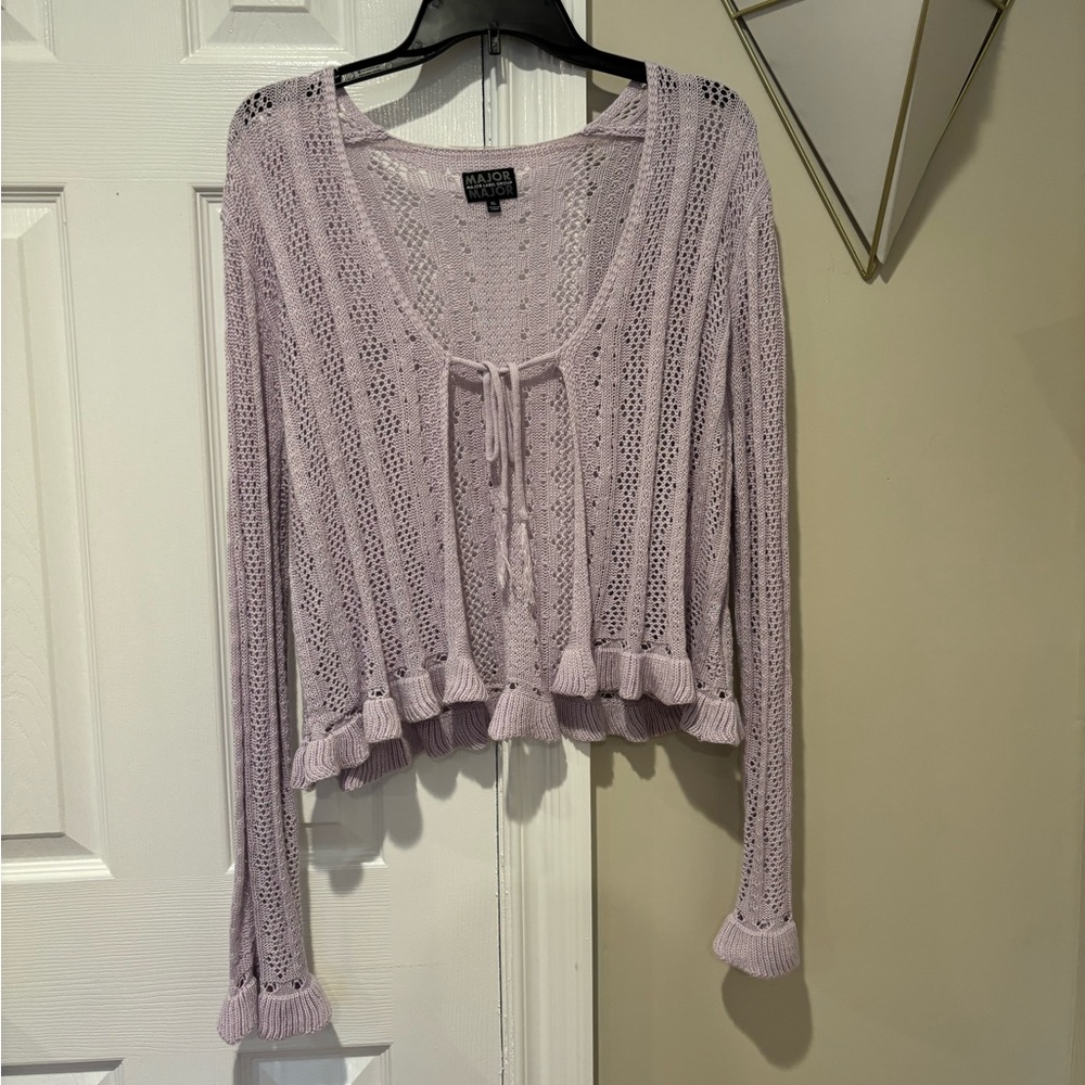 Lace Lilac Cardigan with Ruffle Trim